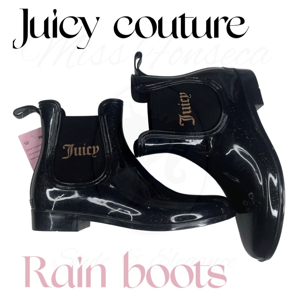 New women juice couture rain boots black sparkle size 8 & 9 MSRP $75